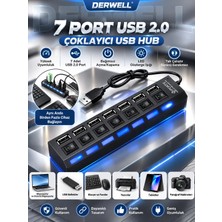 Derwell 7 Port USB Hub USB 2.0 Anahtarı Yüksek Hızlı 7 In 1 Taşınabilir USB Splitter Laptop İçin