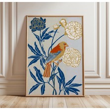 Ninastore Kardinal Kuşu Posteri Blok Baskı Sanatı Botanik Kuş Duvar Sanatı Çiçekli Doğa Baskısı Halk Sanatı Dekorasyonu Vintage Bahçe Sanatı