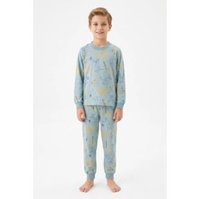 Bunny Hopp %100 Pamuk Süprem Erkek Çocuk Pijama Takımı Mavi Sevimli Hayvanlar Desenli Penye Set