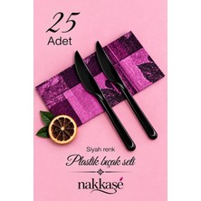 Nakkaşe 25'li Lüx Sert Plastik Siyah Bıçak Parti Doğum Günü Sunum Davet Nişan Organizasyon