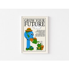 Ninastore Ana Dünya Retro Karakter Baskısı - Geleceğinizi Yetiştirin Dünya Çiçekleri Bitkiler Retro Maskot Gezegenimizi Sevelim Pozitif Sevimli Çizgi Film Posteri