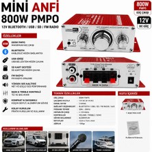 Fırsat Yolu Mini Anfi 800W Pmpo 12V Bluetooth USB Sd Fm Radio