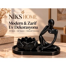 Niks Home Iskandinav Tarzı Düşünen Adam ve Çüçek Mumluk Biblo Heykel Figür Dekor Dekorasyon 3D 3 Boyutlu