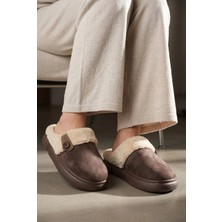 Slipcat Unisex, Peluş Astarlı, Düğme Detaylı, Önü Kapalı, Kalın Tabanlı, Rahat Ev Terliği