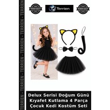 Terrien Delux Serisi Doğum Günü Kıyafet Kutlama 4 Parça Çocuk Kedi Kostüm Seti