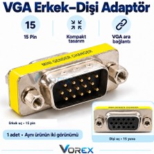 Vorex VGA Erkek Dişi 15 Pin Mini Ara Adaptör Port Uzatma Aparatı Vidalı Bağlantı 1 Adet