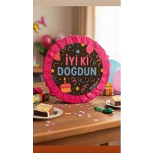 Cadde Süs Iyi Ki Doğdun Siyah Temalı Pembe Katlanabilir Pinyata ve Sopası