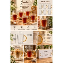 Nixa Cambu Line Serisi 6’lı Borosilikat Cam Kupa Seti 350 ml – Gold Kulplu Çizgili Cam Kupa