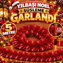 Oktay Sesal Garland 5 Metre Kırmızı Çam Dalı Parlak Metalik Dekor Ince Garland 6 cm Çap Yılbaşı Garlandı