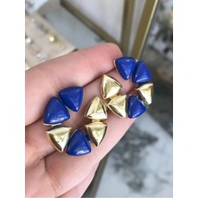 LinAlya Jewelry Yeni Seri Gold Mavi Detaylı Küpe
