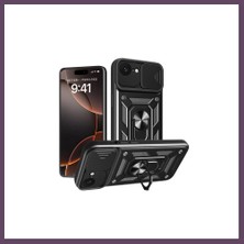 Bezos iPhone 16E Uyumlu Kılıf Pars Lens Yüzüklü Silikon - Siyah Bhs