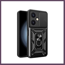 Bezos Vivo Y27 Uyumlu Kılıf Pars Lens Yüzüklü Silikon - Siyah Bhs