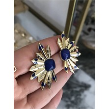 LinAlya Jewelry Güneş Model Siyah Taş Detaylı Küpe
