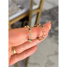 LinAlya Jewelry Renkli Taş Detaylı Tasarım Halka Model Gold Küpe