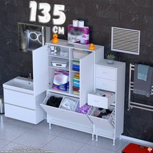 modilayn Ohbe 135 cm Genişlik 160 cm Boy 4 Kirli Sepet ve 3 Uzun Kapak Çok Amaçlı Banyo Dolabı