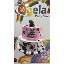 Ogela Party Kedi Temalı 2 Katlı Maket Pasta / Sevimli Kedi Figürlü Doğum Günü & Fotoğraf Çekim Pasta