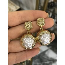 LinAlya Jewelry Inci Detaylı Gold Ezme Model Şık Küpe