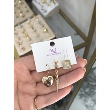 LinAlya Jewelry 3'lü Kombin Model Kalpli Küpe