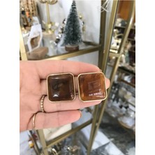 LinAlya Jewelry Kare Gold Detaylı Kahverengi Küpe