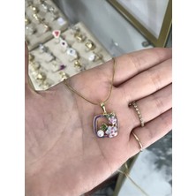 LinAlya Jewelry Mor Kare Saksı Detaylı Çelik Sanat Kolye