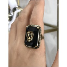 LinAlya Jewelry Kurukafa ve Gold Detaylı Siyah Yüzük