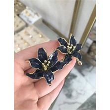 LinAlya Jewelry Tasarım Çiçek Model Lacivert Küpe