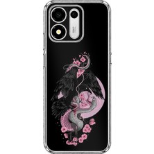 TechTree Honor X7E Plus 5g Uyumlu Pembe Siyah Yılan Baskılı Silikon Kılıf