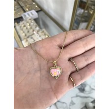 LinAlya Jewelry Pembe Kalp Detaylı Çelik Sanat Kolye