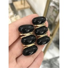 LinAlya Jewelry Siyah Gold Detaylı Sıralı Model Küpe