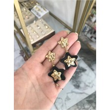 LinAlya Jewelry Siyah Yıldız Model Küpe