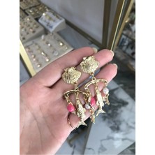 LinAlya Jewelry Deniz Kabuğu ve Pembe Detaylı Balıklı Küpe