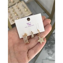 LinAlya Jewelry 3'lü Kombin Model Yıldızlı Küpe