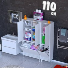 modilayn Ohbe 110 cm Genişlik 160 cm Boy 3 Kirli Sepet ve 3 Uzun Kapak Çok Amaçlı Banyo Dolabı