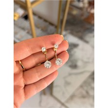 LinAlya Jewelry Tek Taş Model Gold Detaylı Tasarım Küpe
