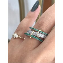 LinAlya Jewelry Çoklu Yeşil Taş Detaylı Halka Model Yüzük