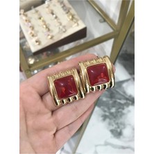 LinAlya Jewelry Bordo Şık Kare Model Küpe