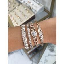 LinAlya Jewelry Sıralı Taş Model Bronz Kelepçe Bileklik