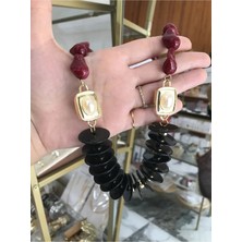 LinAlya Jewelry Cam Boncuk Model Inci ve Gold Detaylı Iri Kolye