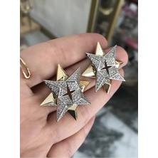 LinAlya Jewelry Vıp Seri Gold Detaylı Taşlı Yıldız Model Küpe