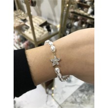 LinAlya Jewelry Taşlı Çiçek ve Inci Detaylı Tasarım Bileklik