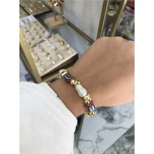 LinAlya Jewelry Cam Inci Detaylı Doğal Taş Lastikli Model Bileklik