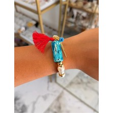 LinAlya Jewelry Mavi ve Cam Inci Detaylı Lastikli Nazar Model Bileklik