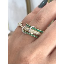 LinAlya Jewelry Çoklu Yeşil Taş Detaylı Halka Model Yüzük