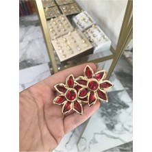 LinAlya Jewelry Bordo Çiçek Model Küpe