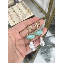 LinAlya Jewelry Turkuaz Deniz Yıldızı ve Inci Detaylı Küpe