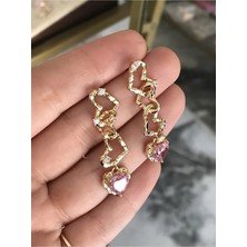 LinAlya Jewelry Xupıng Mor Taş Detaylı Kalp Model Küpe (Kararmaz)