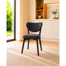 Ovrol Mutfak Sandalyesi Modern Antrasit Kumaş Salon Sandalyesi Siyah Ayak Elma Model