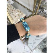 LinAlya Jewelry Mavi ve Gol Detaylı Lastikli Model Bileklik