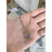 LinAlya Jewelry Mor Kelebek Detaylı Çelik Sanat Kolye