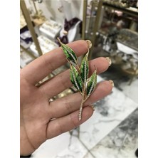 LinAlya Jewelry Yaprak Model Yeşil Taş Detaylı Broş